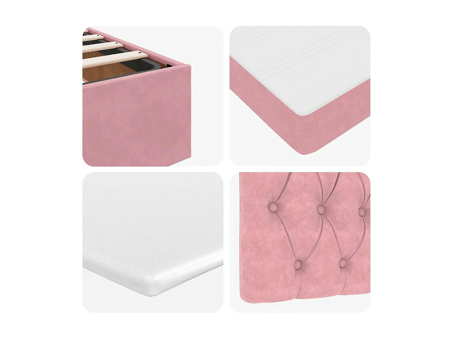 Cadre de lit ottoman avec matelas rose 180x200 cm velours