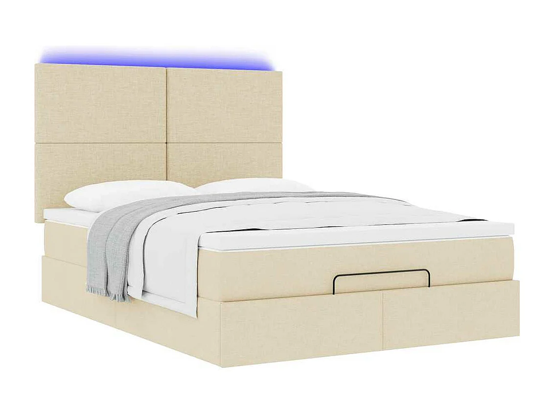 Cadre de lit ottoman avec matelas crème 140x200 cm tissu