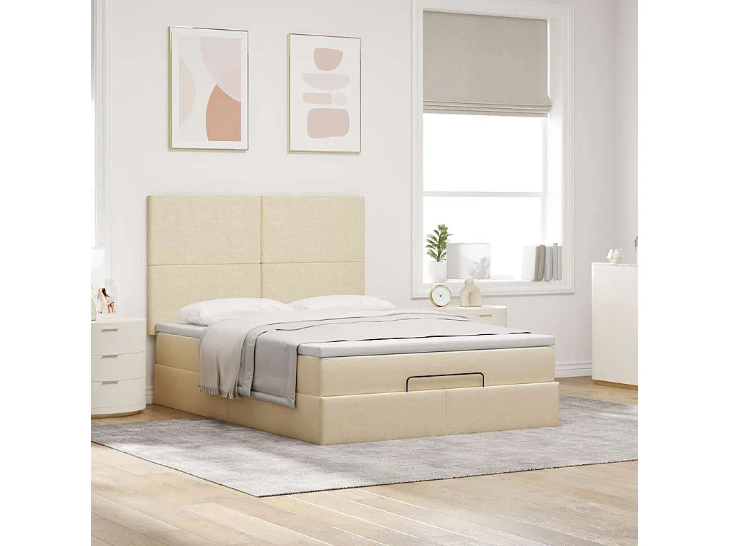 Cadre de lit ottoman avec matelas crème 140x200 cm tissu