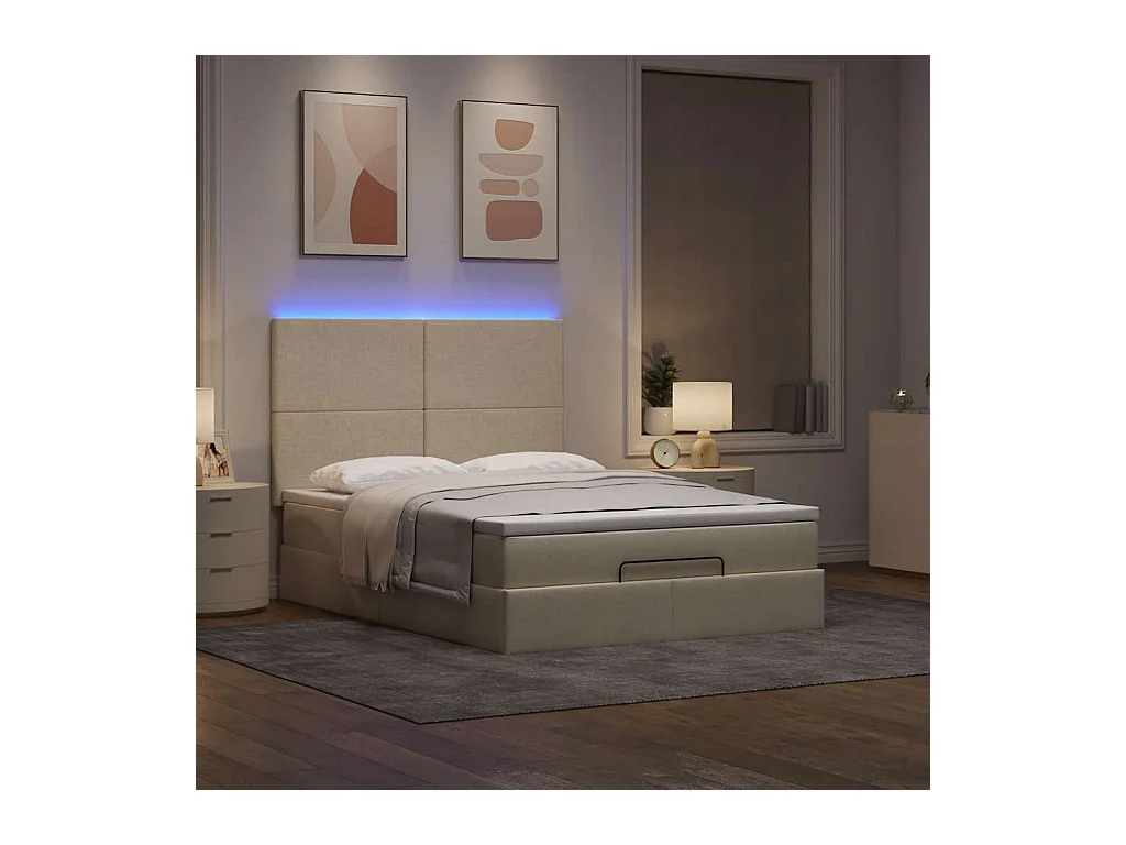 Cadre de lit ottoman avec matelas crème 140x200 cm tissu