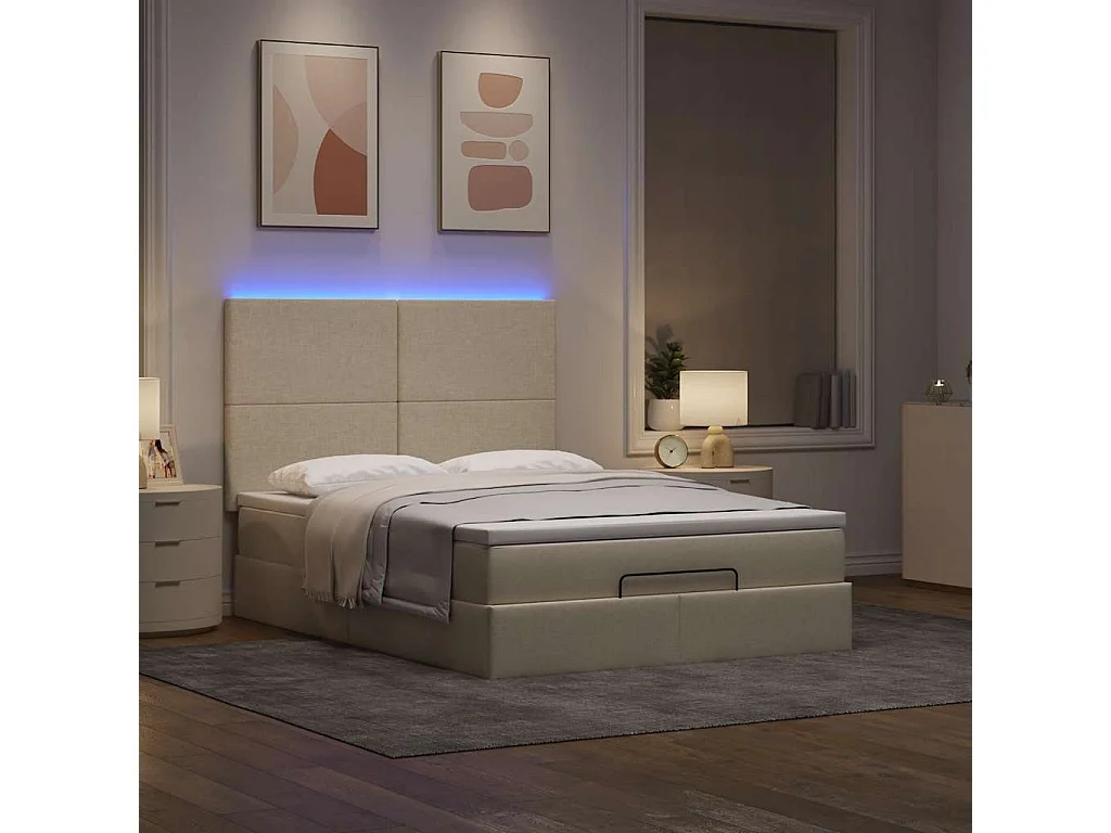 Cadre de lit ottoman avec matelas crème 140x200 cm tissu