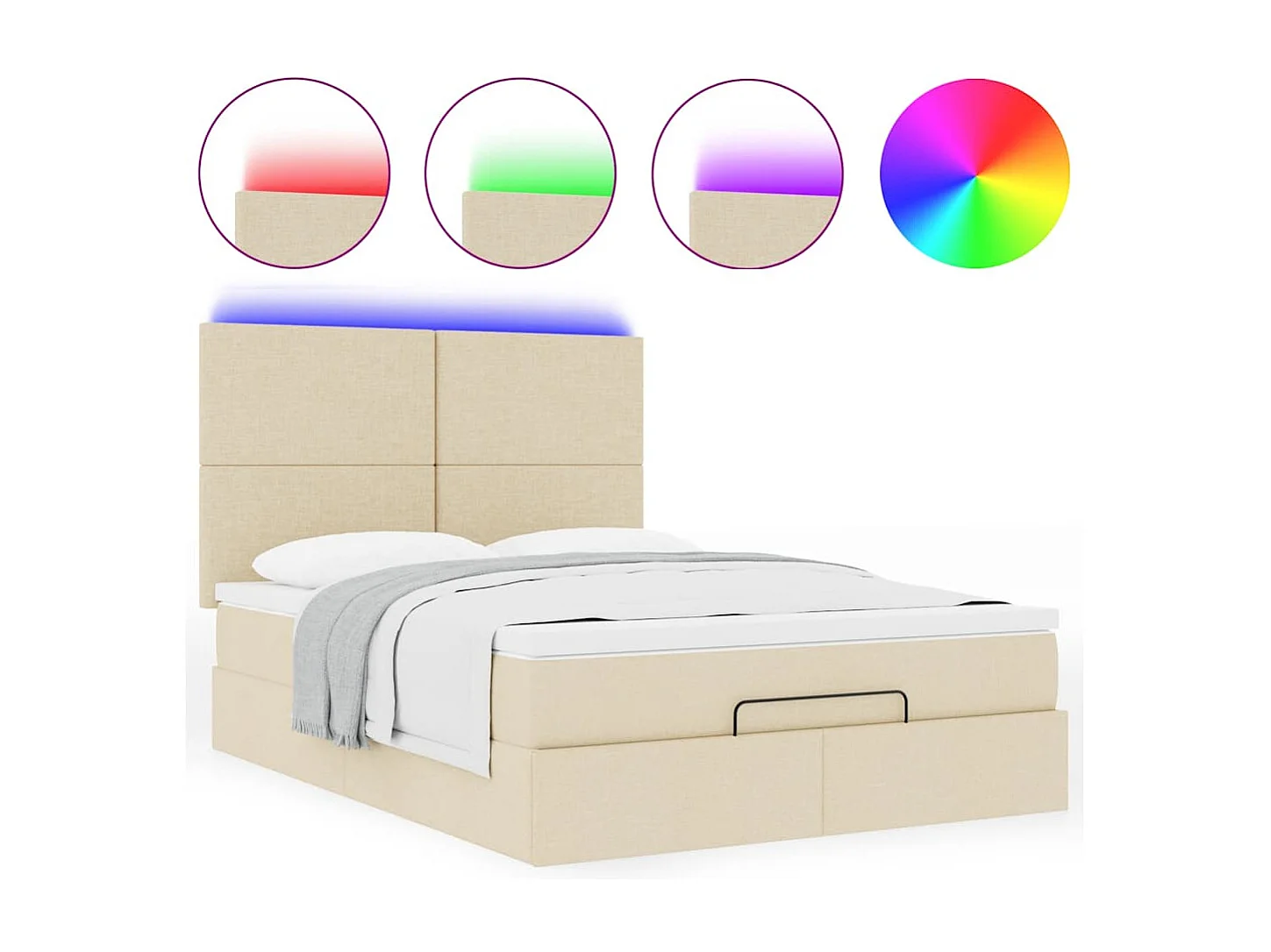 Cadre de lit ottoman avec matelas crème 140x200 cm tissu