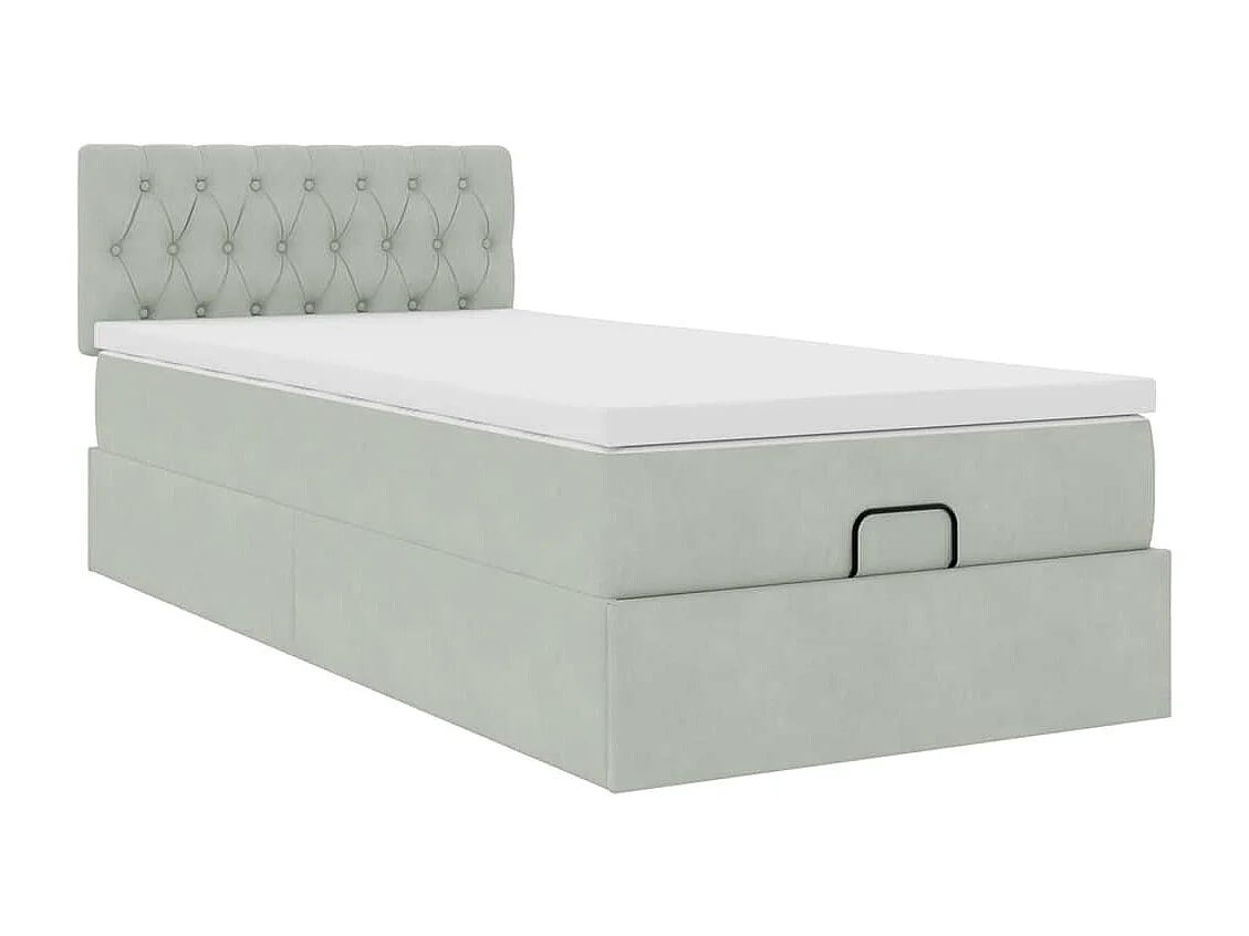 Cadre de lit ottoman et matelas gris clair 90x200 cm velours