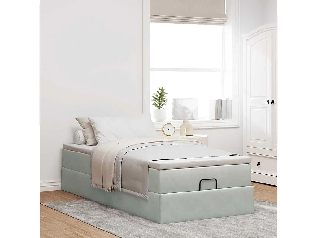 Ottoman bed met matras 90x200cm fluweel lichtgrijs