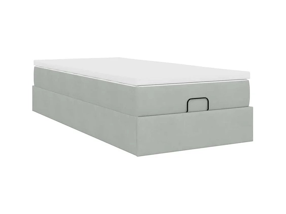 Cadre de lit ottoman et matelas gris clair 90x200 cm velours