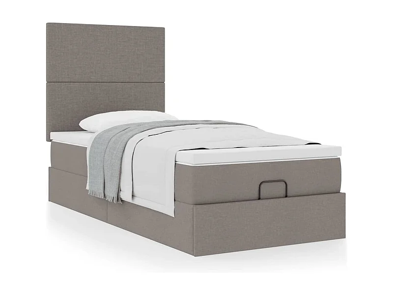 Cadre de lit ottoman avec matelas taupe 90x190 cm tissu