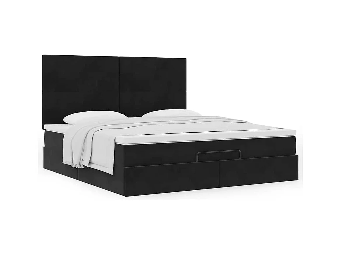 Cadre de lit ottoman avec matelas noir 180x200cm velours