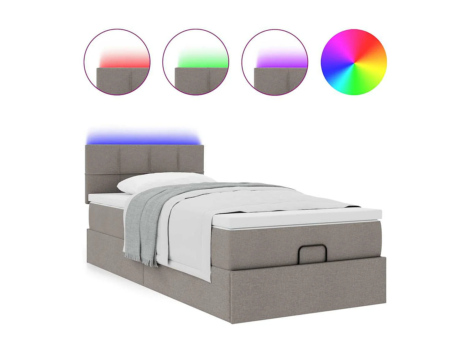 Cadre de lit ottoman avec matelas taupe 80x200 cm tissu