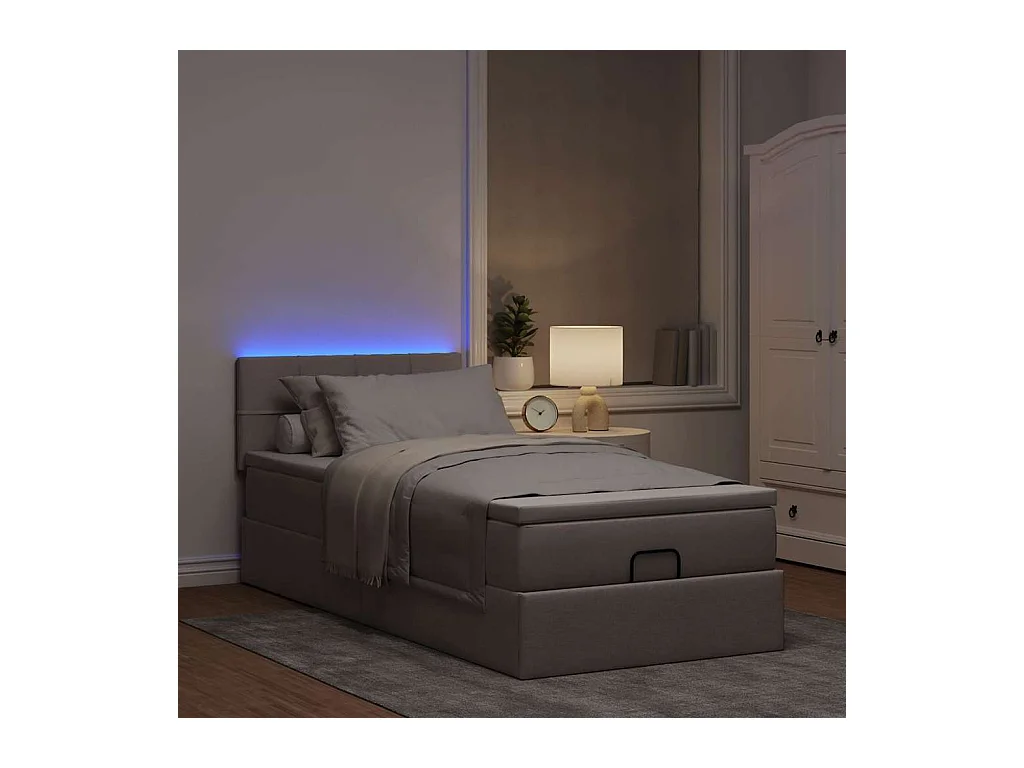 Cadre de lit ottoman avec matelas taupe 80x200 cm tissu