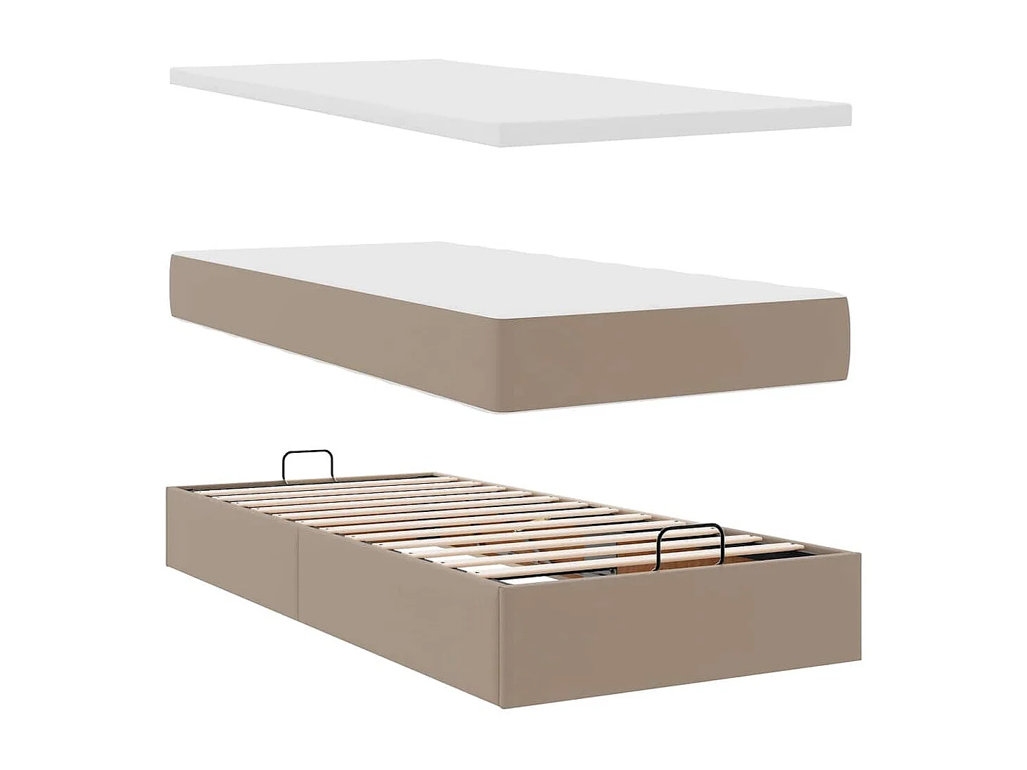 Cadre de lit ottoman et matelas cappuccino 100x200cm similicuir