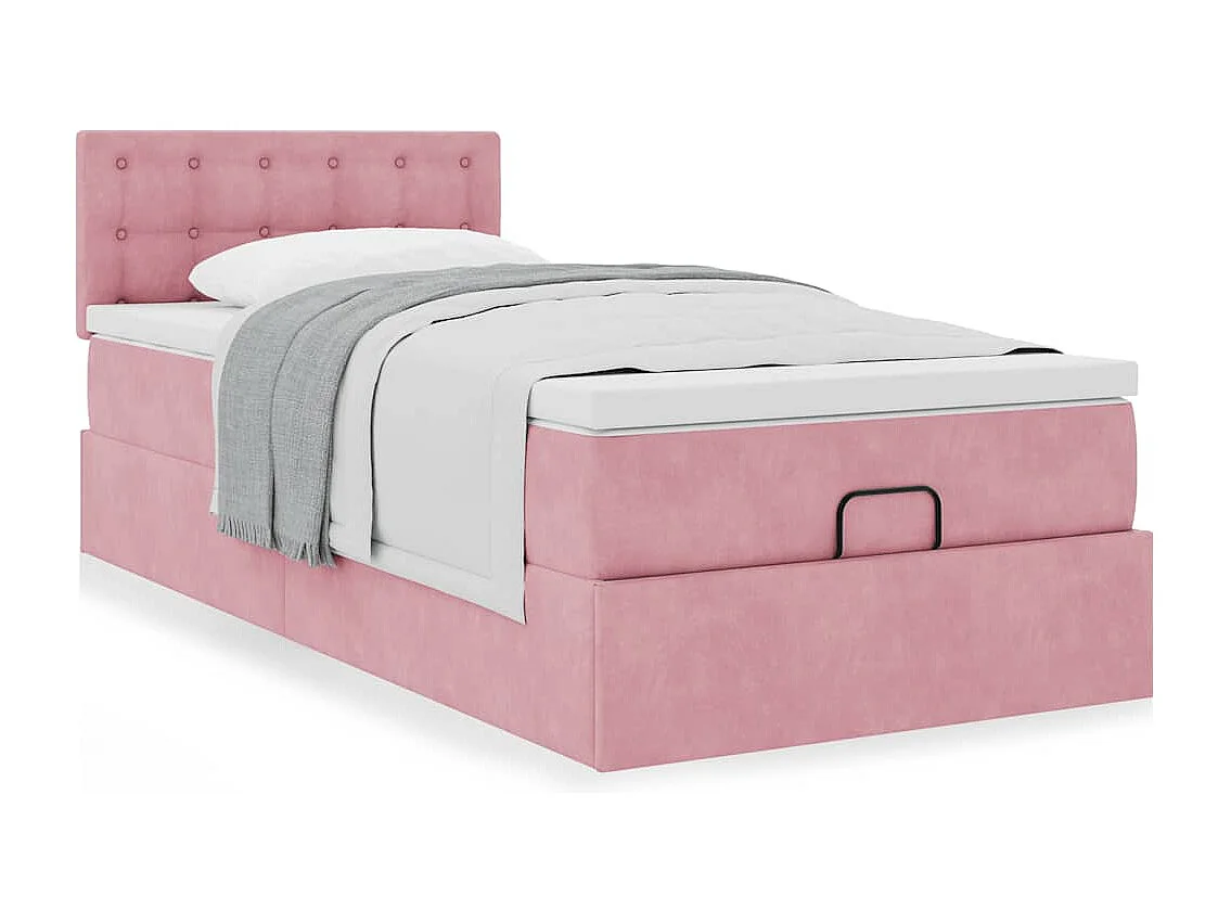 Cadre de lit ottoman avec matelas rose 90x190 cm velours