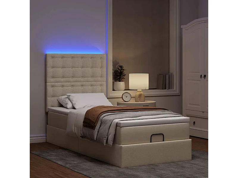 Cadre de lit ottoman avec matelas crème 80x200 cm tissu