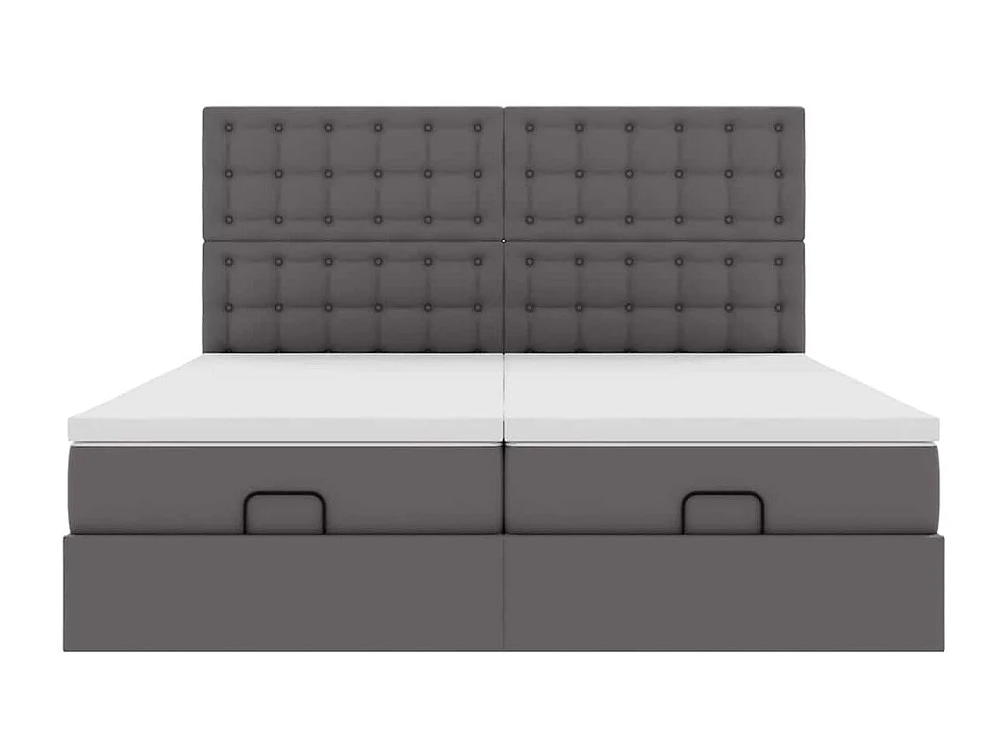 Estrutura de cama otomana com colchão cinza couro falso