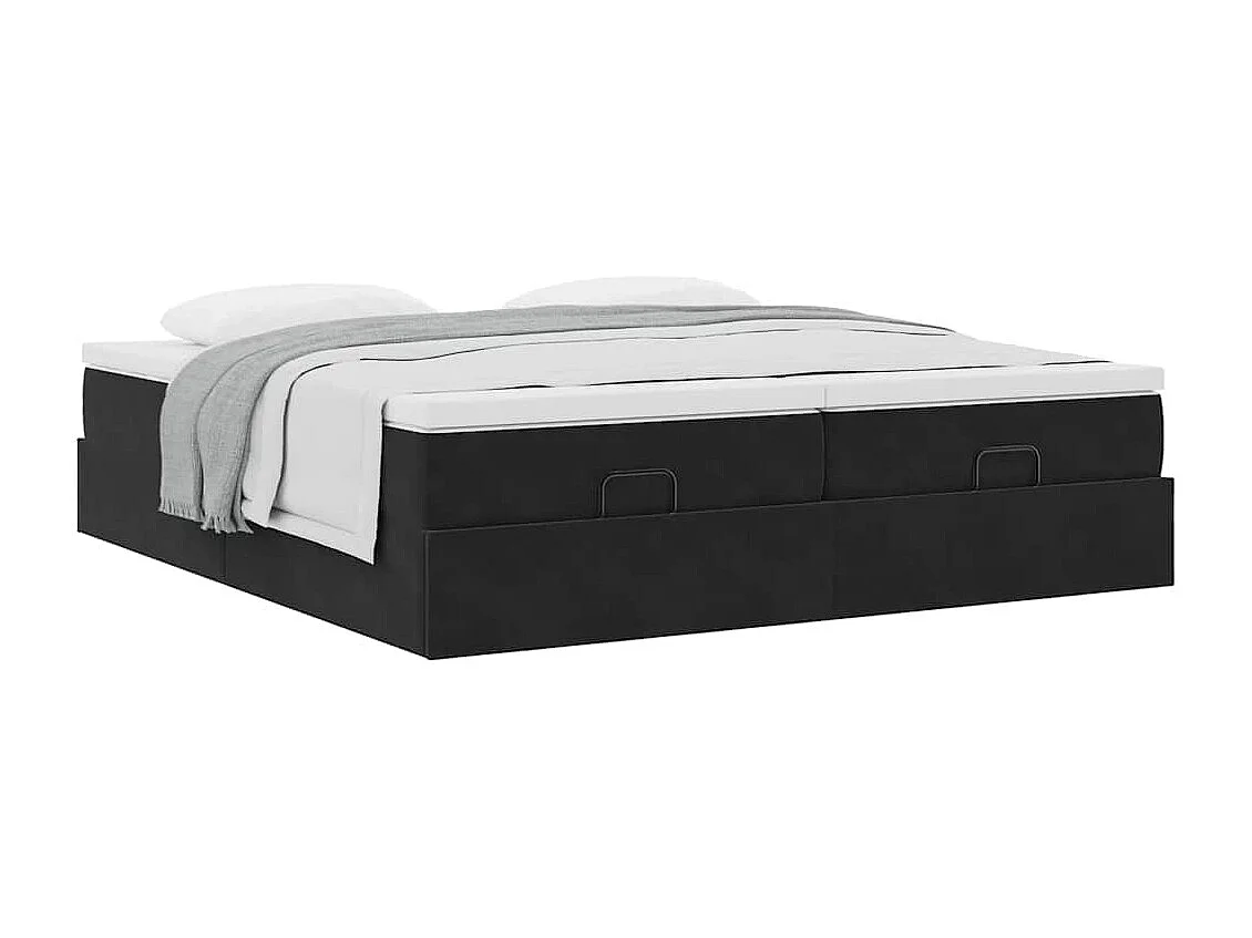 Cadre de lit ottoman avec matelas noir 180x200cm velours
