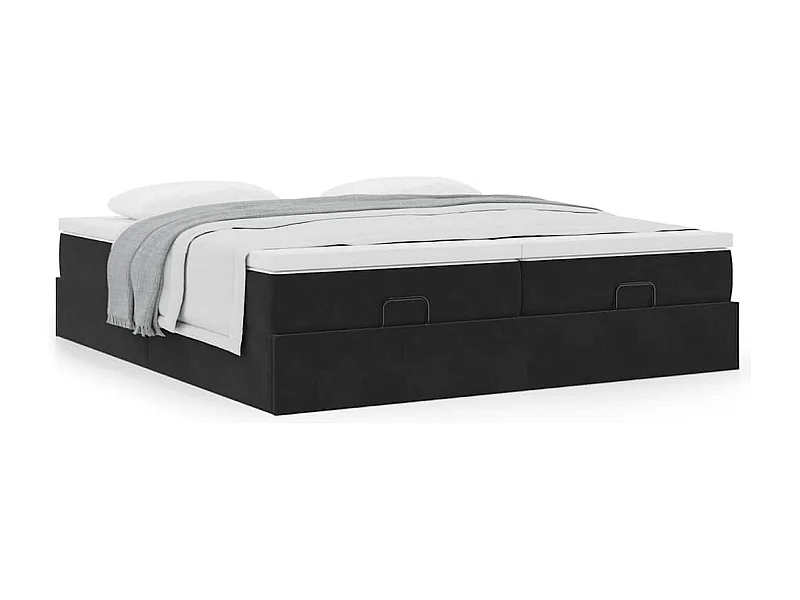 Cadre de lit ottoman avec matelas noir 180x200cm velours