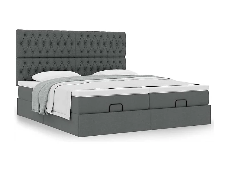Cadre de lit ottoman avec matelas gris foncé 200x200cm tissu