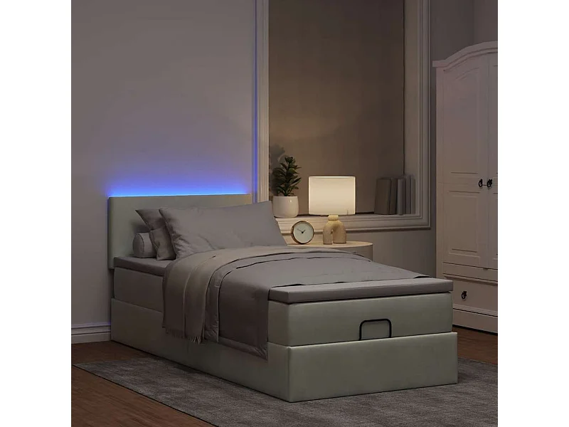 Cadre de lit ottoman et matelas gris clair 90x200 cm velours