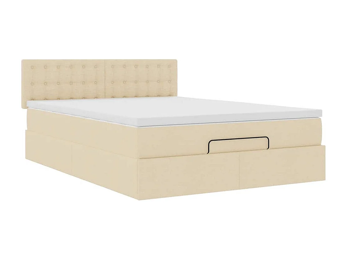 Cadre de lit ottoman avec matelas crème 140x200 cm tissu