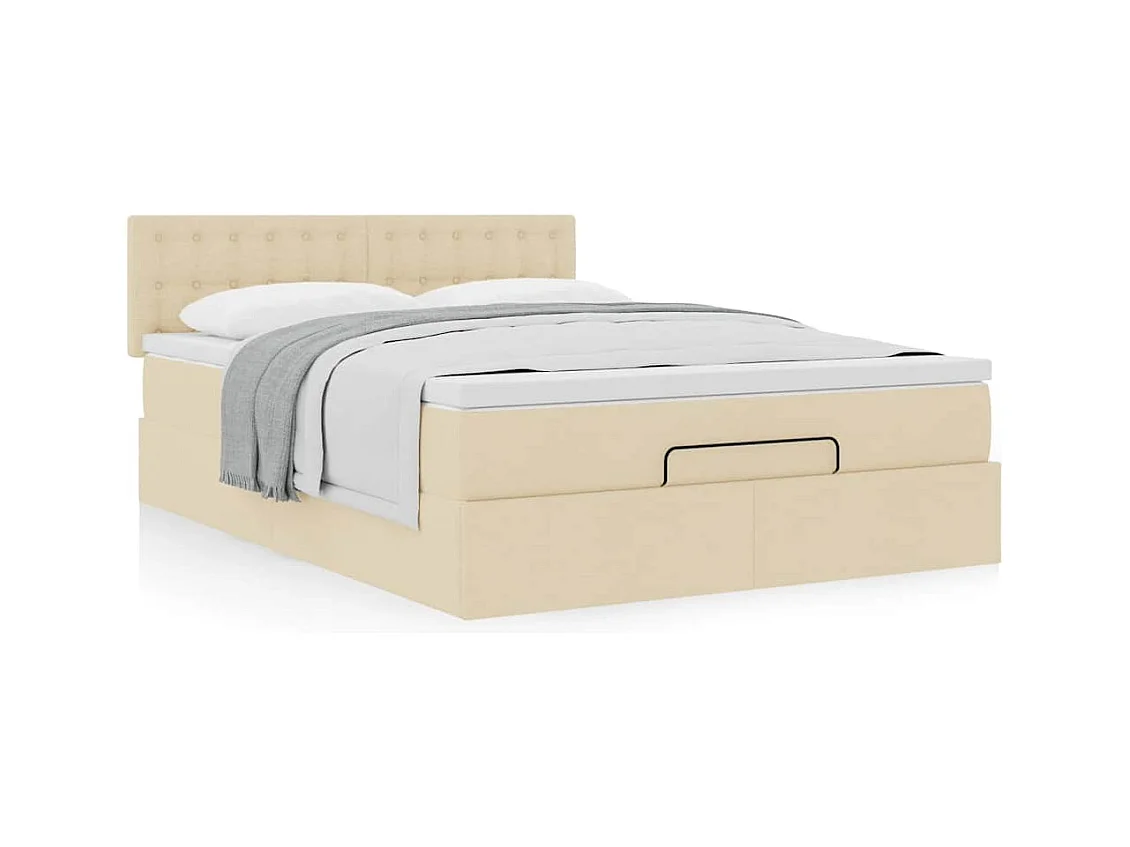 Cadre de lit ottoman avec matelas crème 140x200 cm tissu