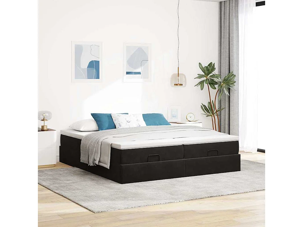 Cadre de lit ottoman avec matelas noir 160x200 cm velours