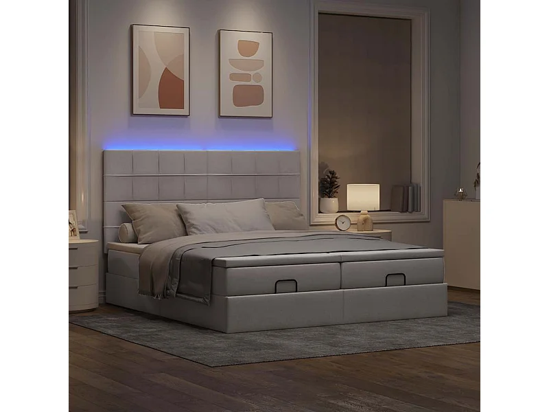 Estructura de cama otomana con colchones tela topo 200x200cm