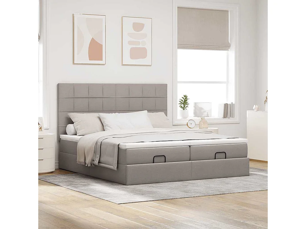 Cadre de lit ottoman avec matelas taupe 200x200cm tissu