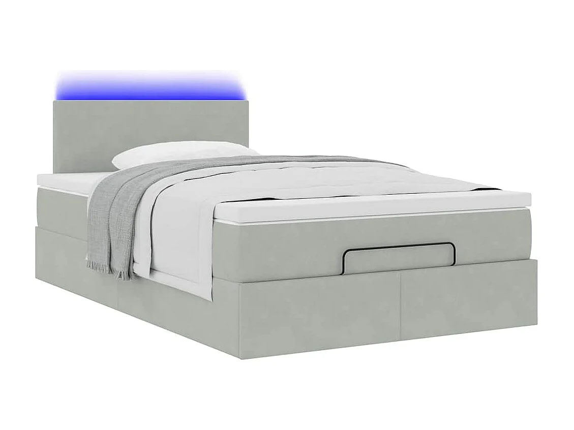Cadre de lit ottoman et matelas gris clair 120x200 cm velours