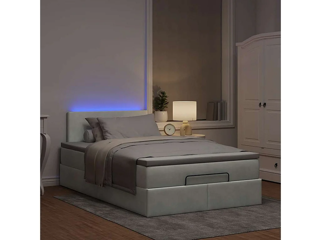 Ottoman bed met matras en LED's 120x200 cm fluweel lichtgrijs