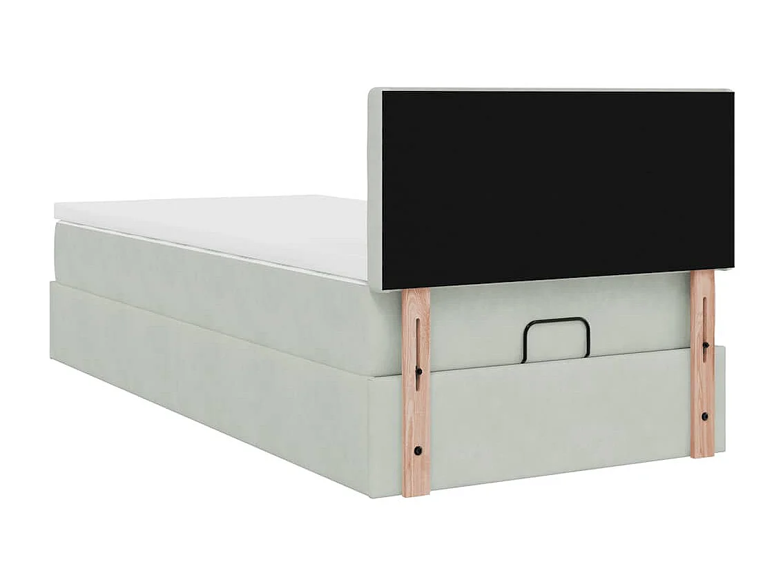 Estructura cama otomana colchón terciopelo gris claro 90x190cm