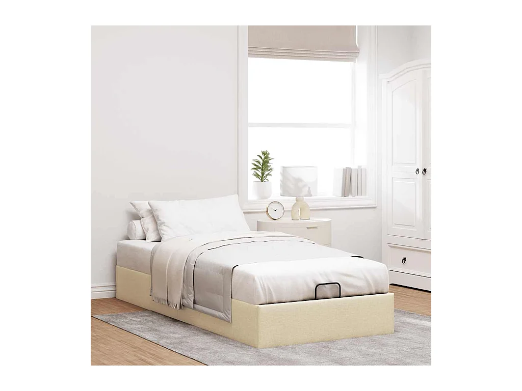 Estructura de cama otomana sin colchón tela crema 80x200cm