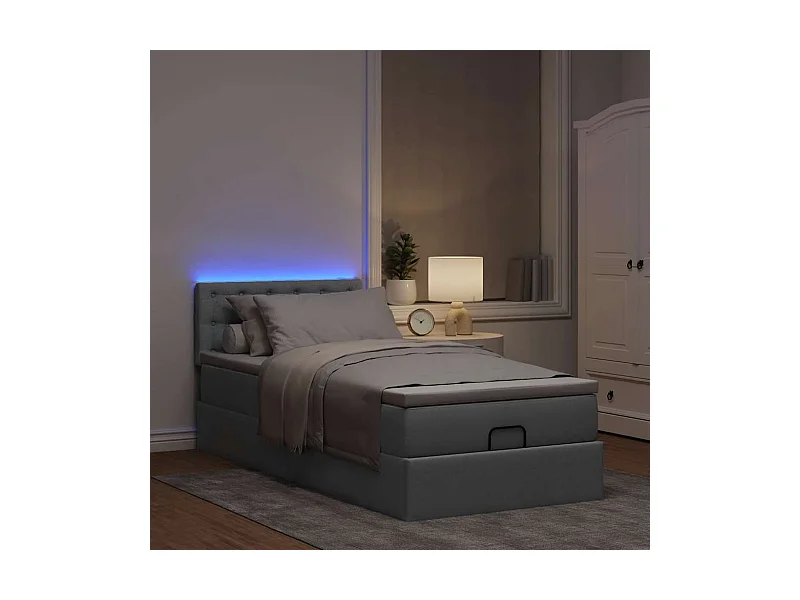 Lit ottoman avec matelas gris clair 90x200 cm tissu