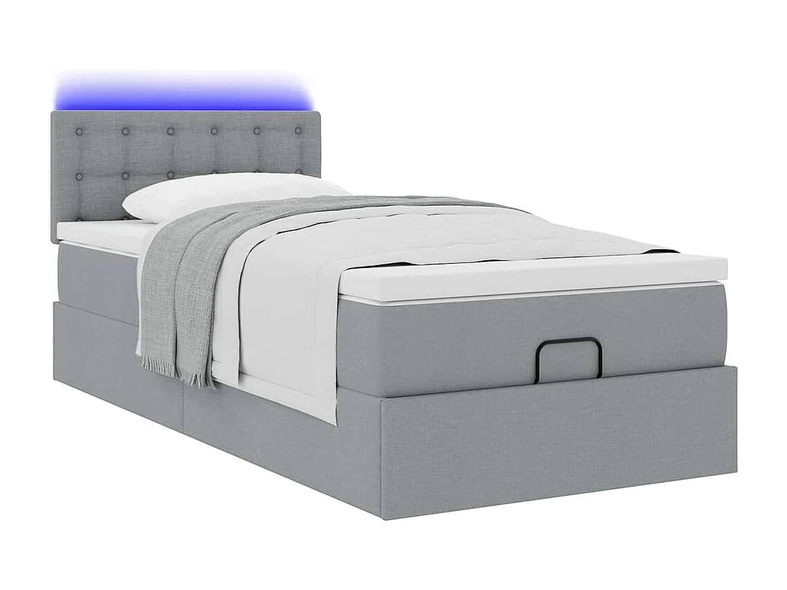 Lit ottoman avec matelas gris clair 90x200 cm tissu