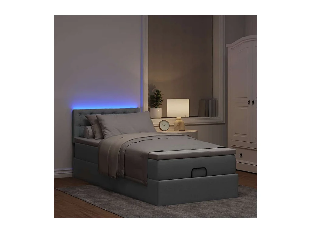 Lit ottoman avec matelas gris clair 90x200 cm tissu