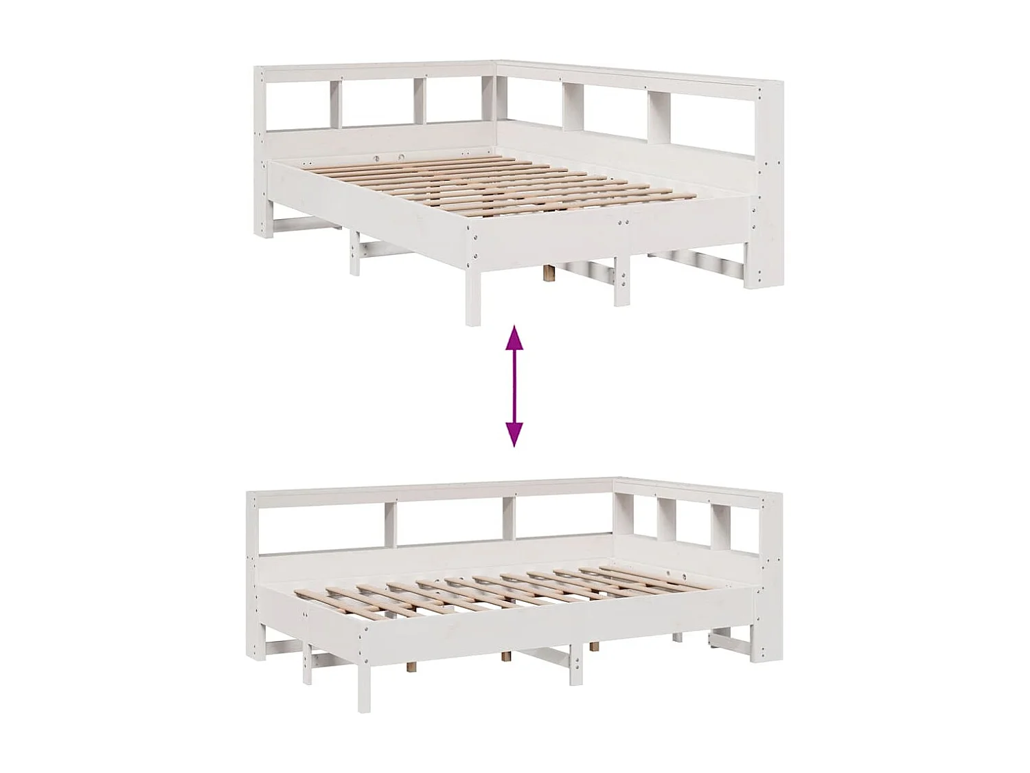 Cama con estantería sin colchón madera maciza blanca 120x200 cm