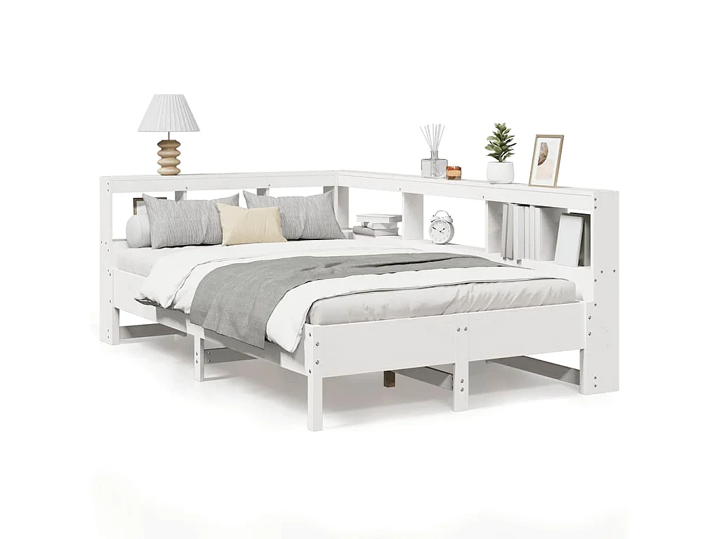 Cama con estantería sin colchón madera maciza blanca 120x200 cm
