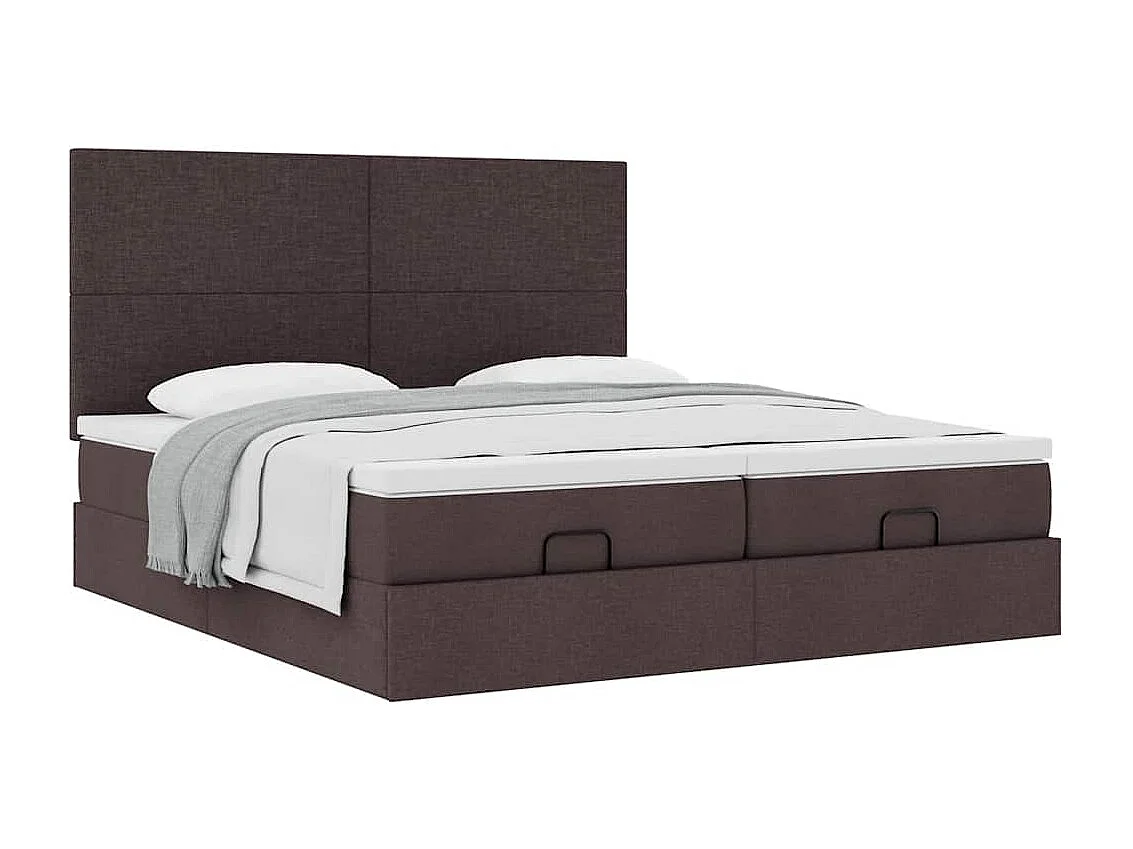 Cadre de lit ottoman avec matelas marron foncé 200x200 cm tissu