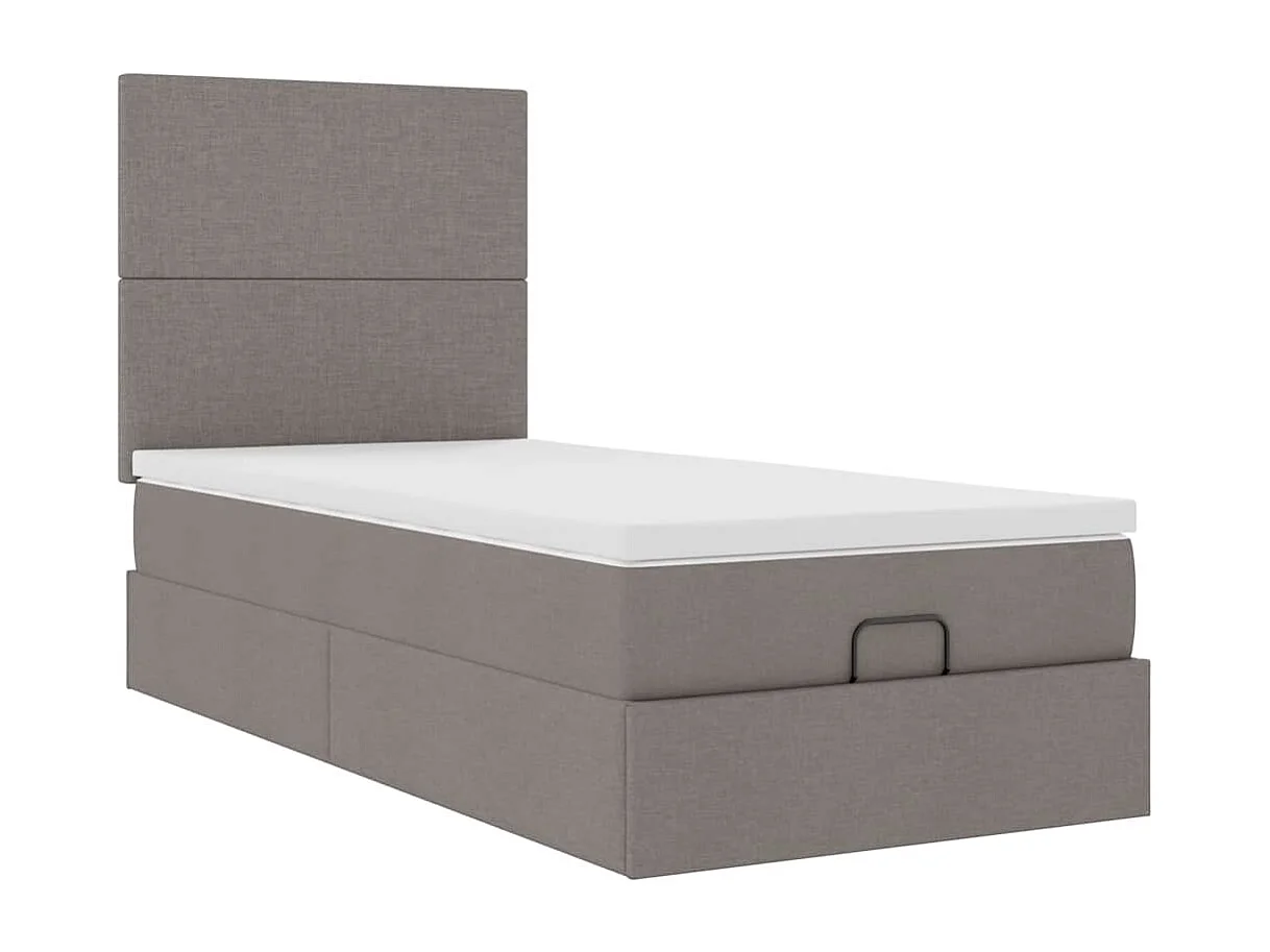 Cadre de lit ottoman avec matelas taupe 90x200 cm tissu