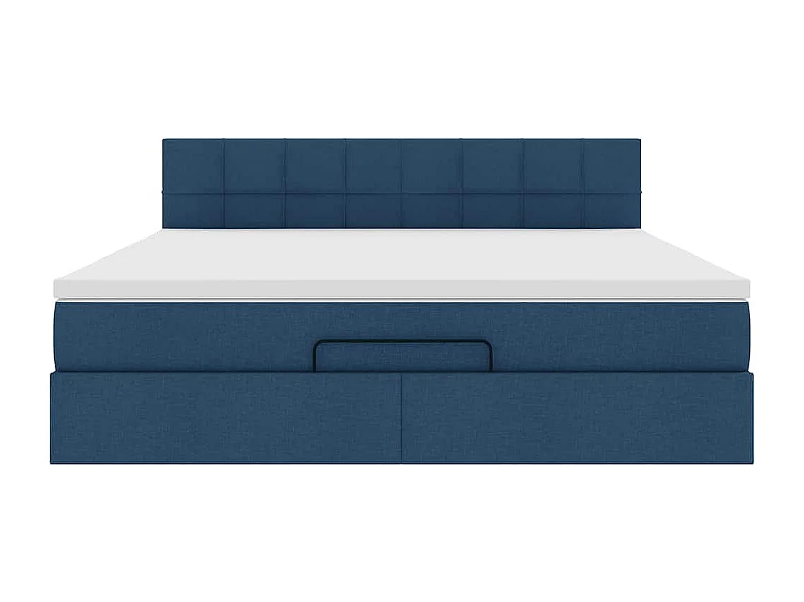 Cadre de lit ottoman avec matelas bleu 160x200 cm tissu