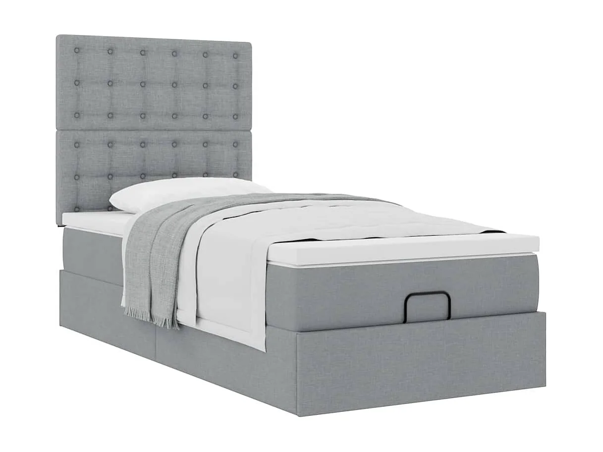 Cadre de lit ottoman avec matelas gris clair 80x200 cm tissu