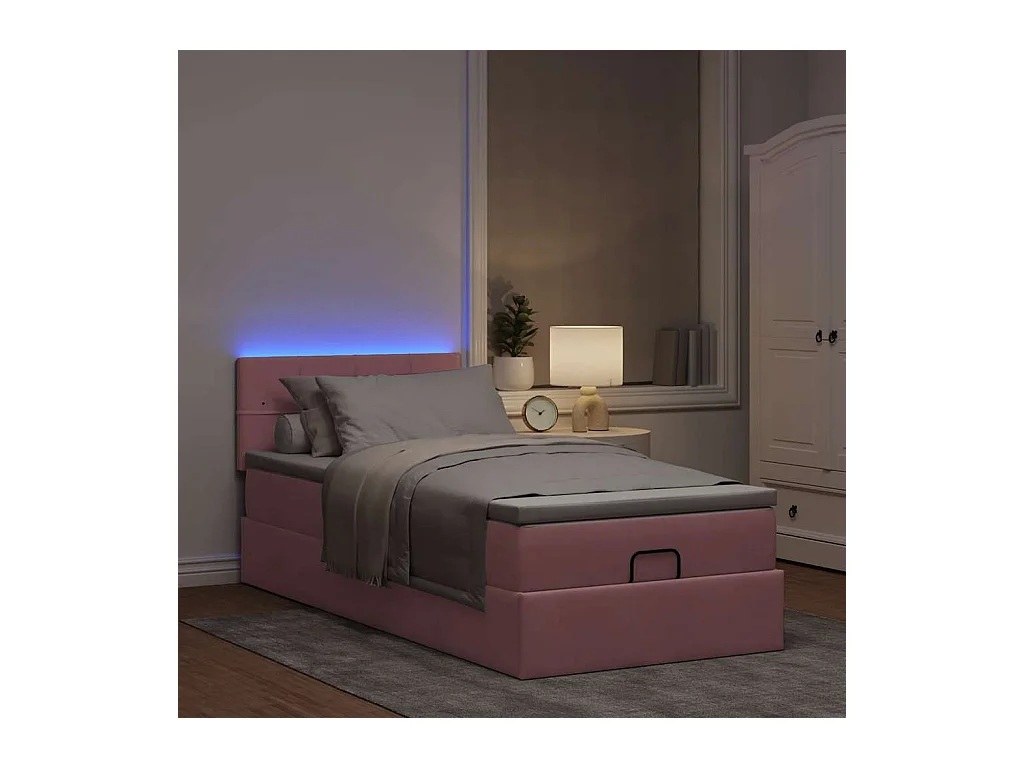 Cadre de lit ottoman avec matelas rose 90x200 cm velours