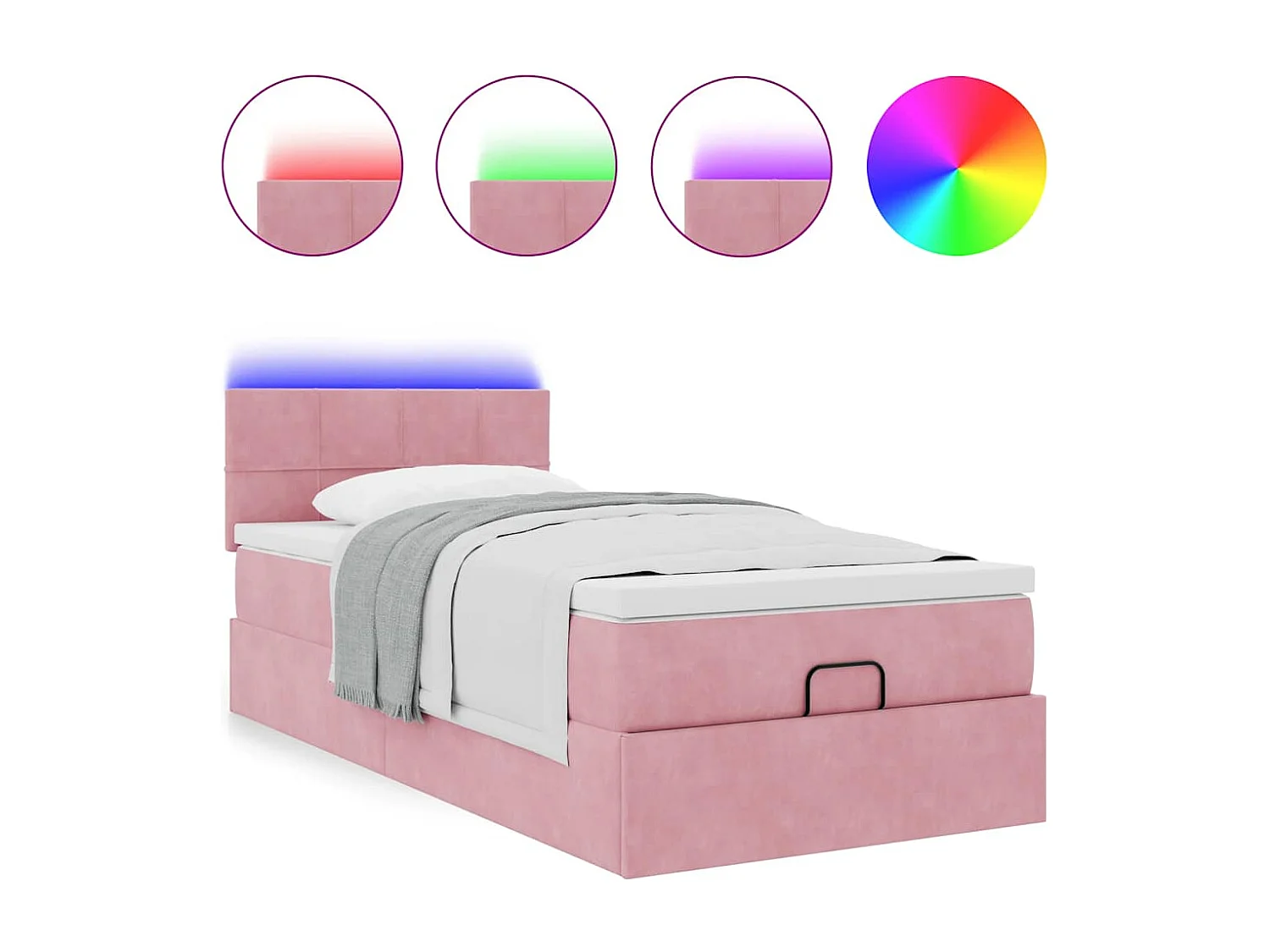 Estrutura de cama otomana com colchão rosa 90x200cm veludo