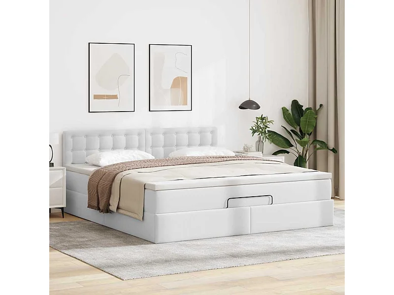 Cadre de lit ottoman avec matelas blanc 160x200 cm similicuir