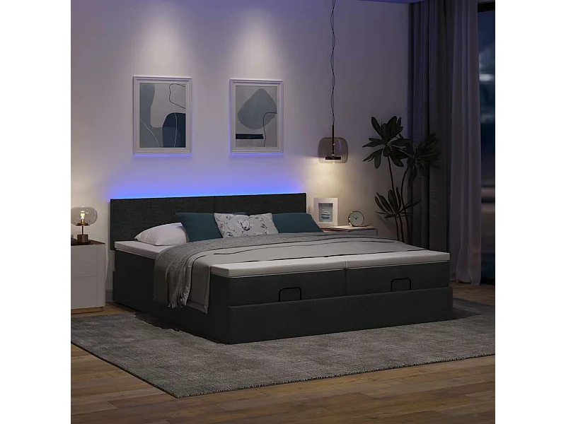 Estructura de cama otomana con colchones tela negra 160x200 cm