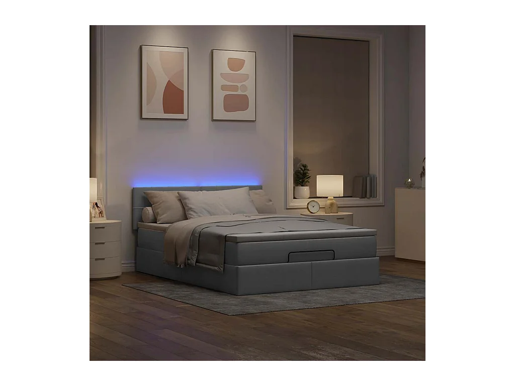 Ottoman bed met matras en LED's 140x200cm stof lichtgrijs