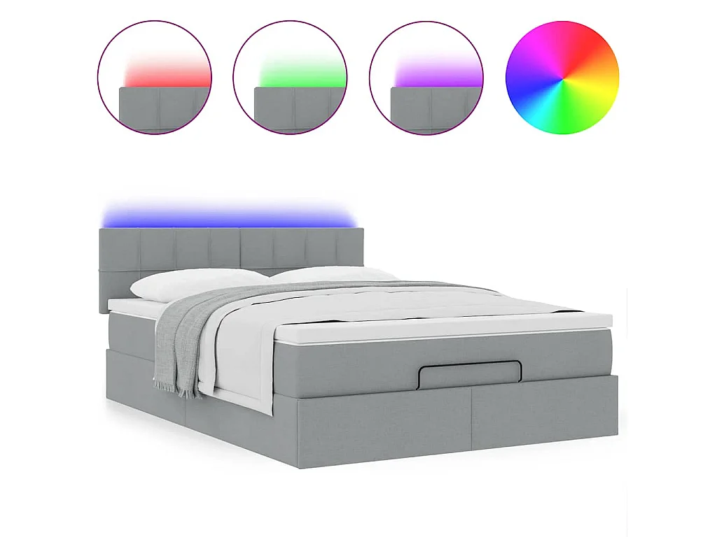 Cadre de lit ottoman et matelas gris clair 140x200 cm tissu