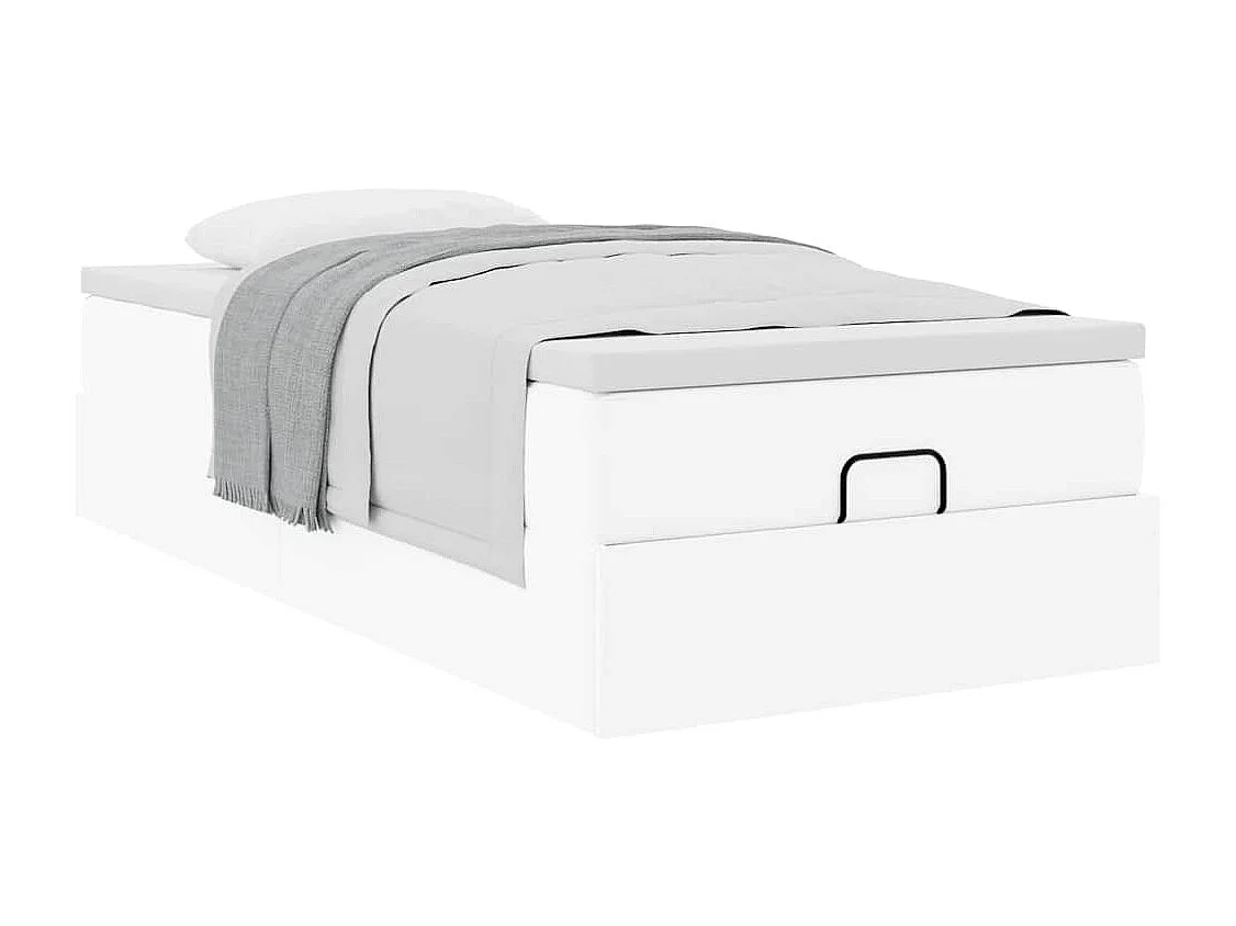 Cadre de lit ottoman avec matelas blanc 90x200 cm similicuir