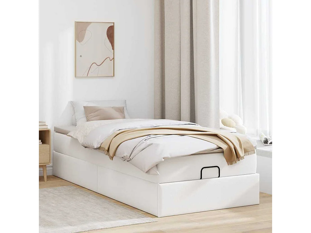 Cadre de lit ottoman avec matelas blanc 90x200 cm similicuir
