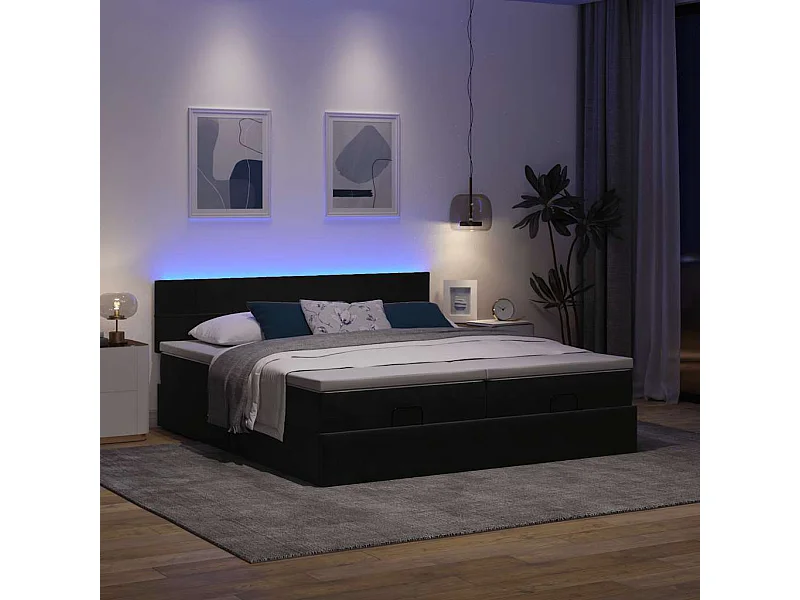 Estructura de cama otomana colchones terciopelo negro 200x200cm