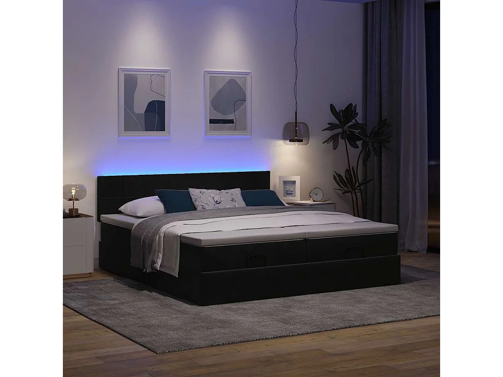 Cadre de lit ottoman avec matelas noir 200x200cm velours