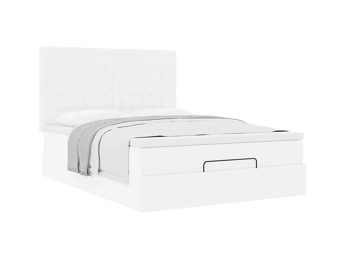 Cadre de lit ottoman avec matelas blanc 140x190 cm similicuir